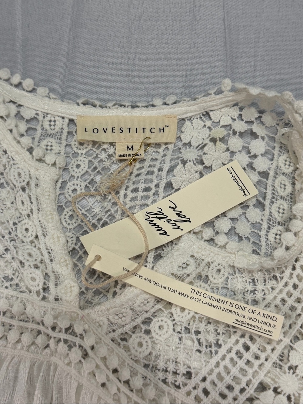 LoveStitch Women’s Medium Ivory Boho Lace Crochet Peasant Blouse Bell Sleeves. - Picture 9 of 13